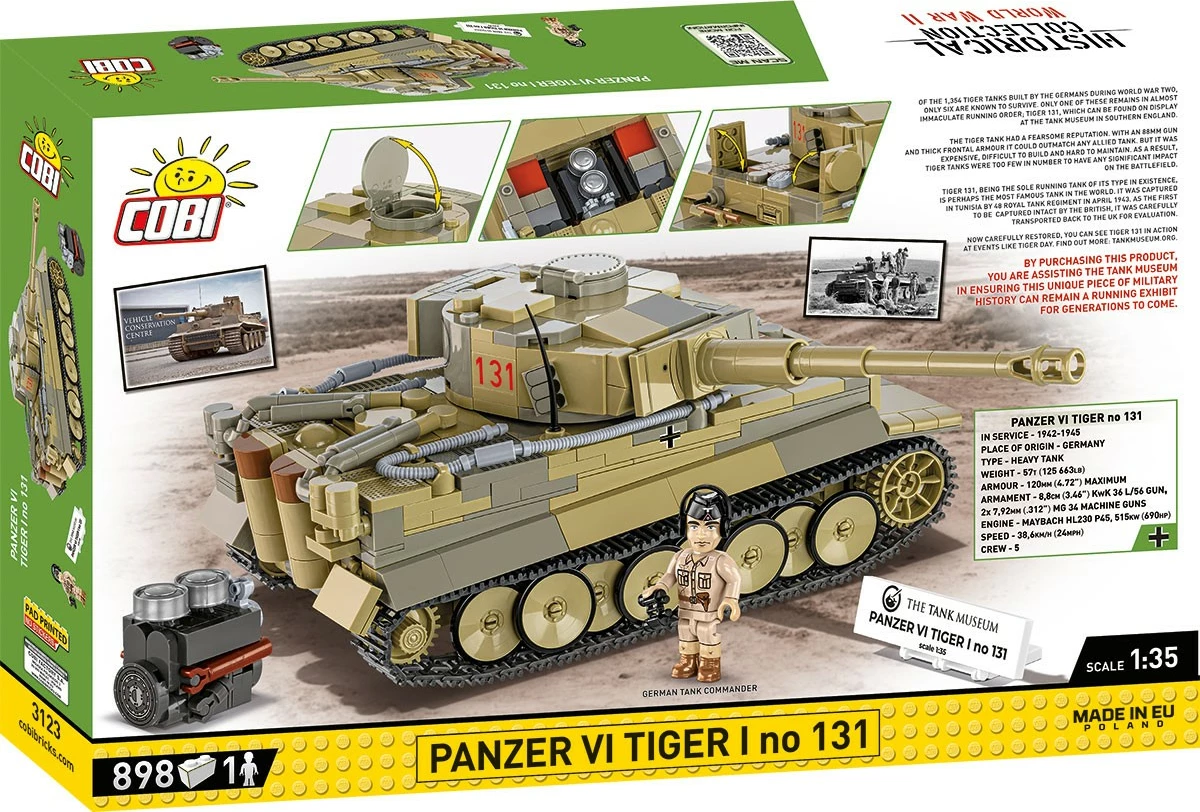 Set ndërtimi Cobi Klocki Panzer VI Tiger I no 131, 898 pjesë, me figurë, e verdhë