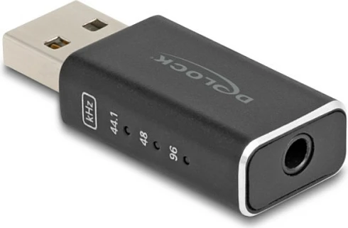 Adapter audio USB DAC DeLOCK 68001, USB-A në 3.5mm 4-pin, 24-bit/96kHz, i zi