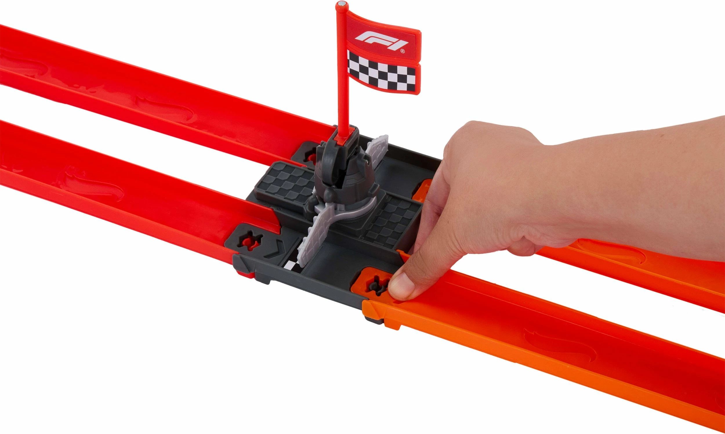 Set pistë garash Hot Wheels Formula 1 Fast Race Track JKM88, launcher, 2 vetura metalike 1:64, Speed Snap, kuqe/gri, set me 2 vetura