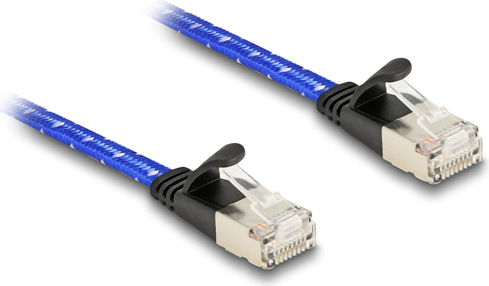 Kablë rrjeti DeLOCK RJ45 Cat6a U/FTP 5 m, e sheshtë, me gërshet, blu
