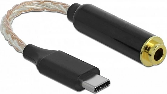 Adapter audio DeLOCK 66302, USB-C në 4.4mm (5-pin) jack, 12.5cm, i zi