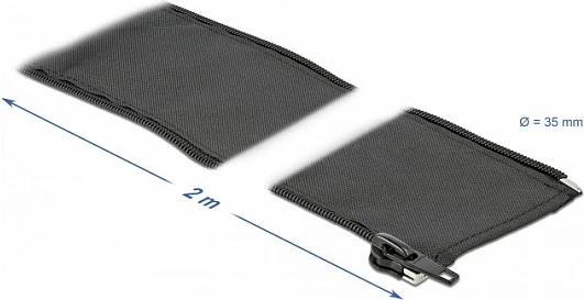 Mbështjellës i thurur për kablla DeLOCK, 2 m x 35 mm, me zingjir, rezistent nxehtësisë, i zi