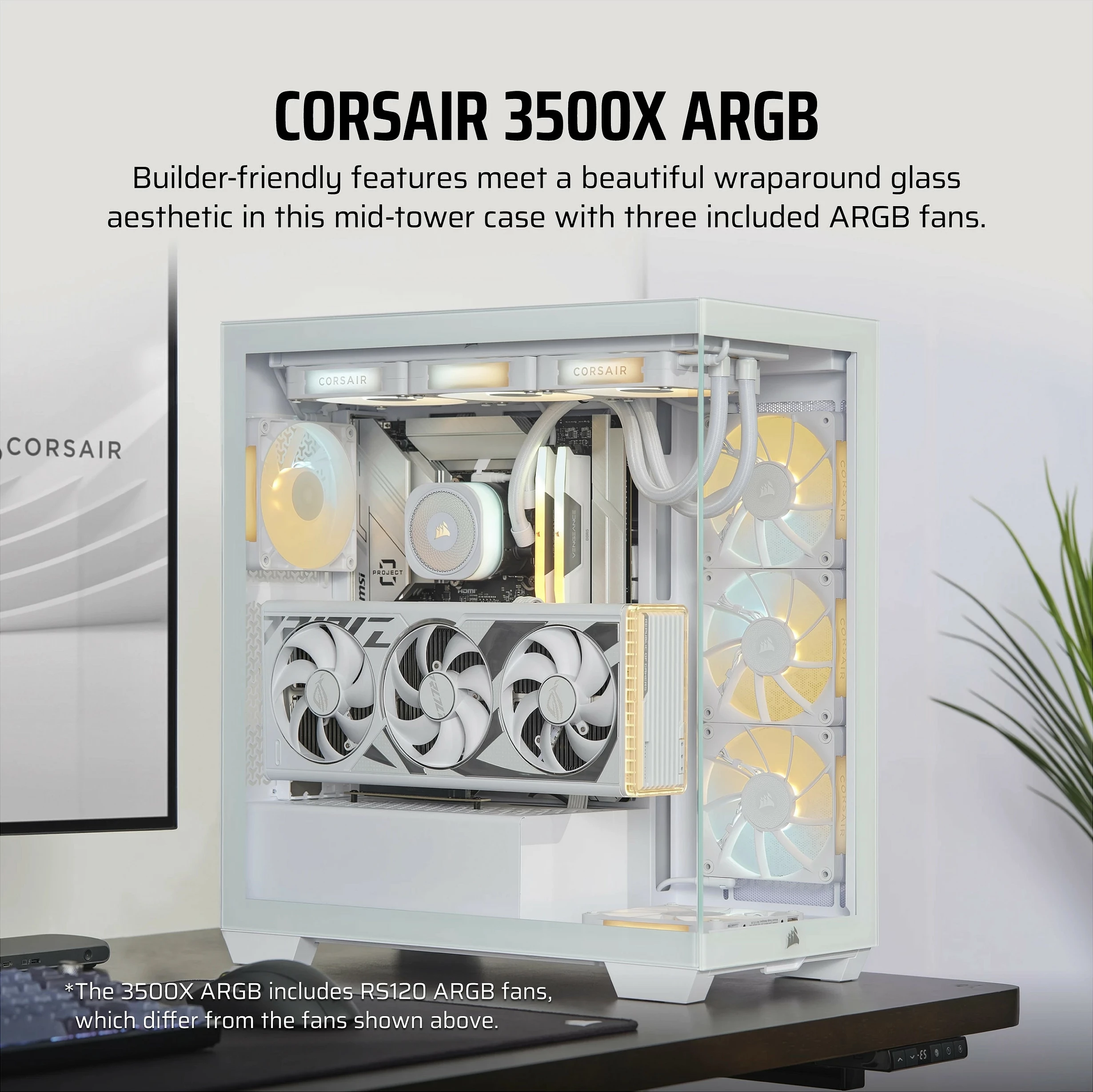 Kasë Corsair 3500X ARGB, Midi Tower ATX/EATX, xham i kalitur, e bardhë