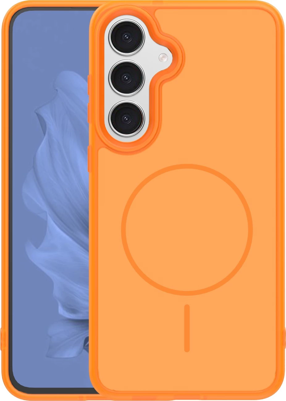 Mbështjellës ONASI Silicone Frame me MagSafe për Samsung Galaxy S25 FE, magnet 2200GS, portokalli