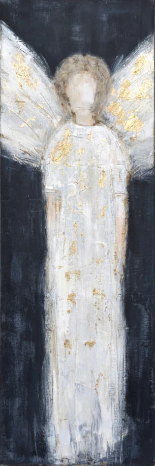 Pikturë dekorative me engjëll, kanavacë, ngjyrë e zezë dhe e bardhë, 50x150x3 cm