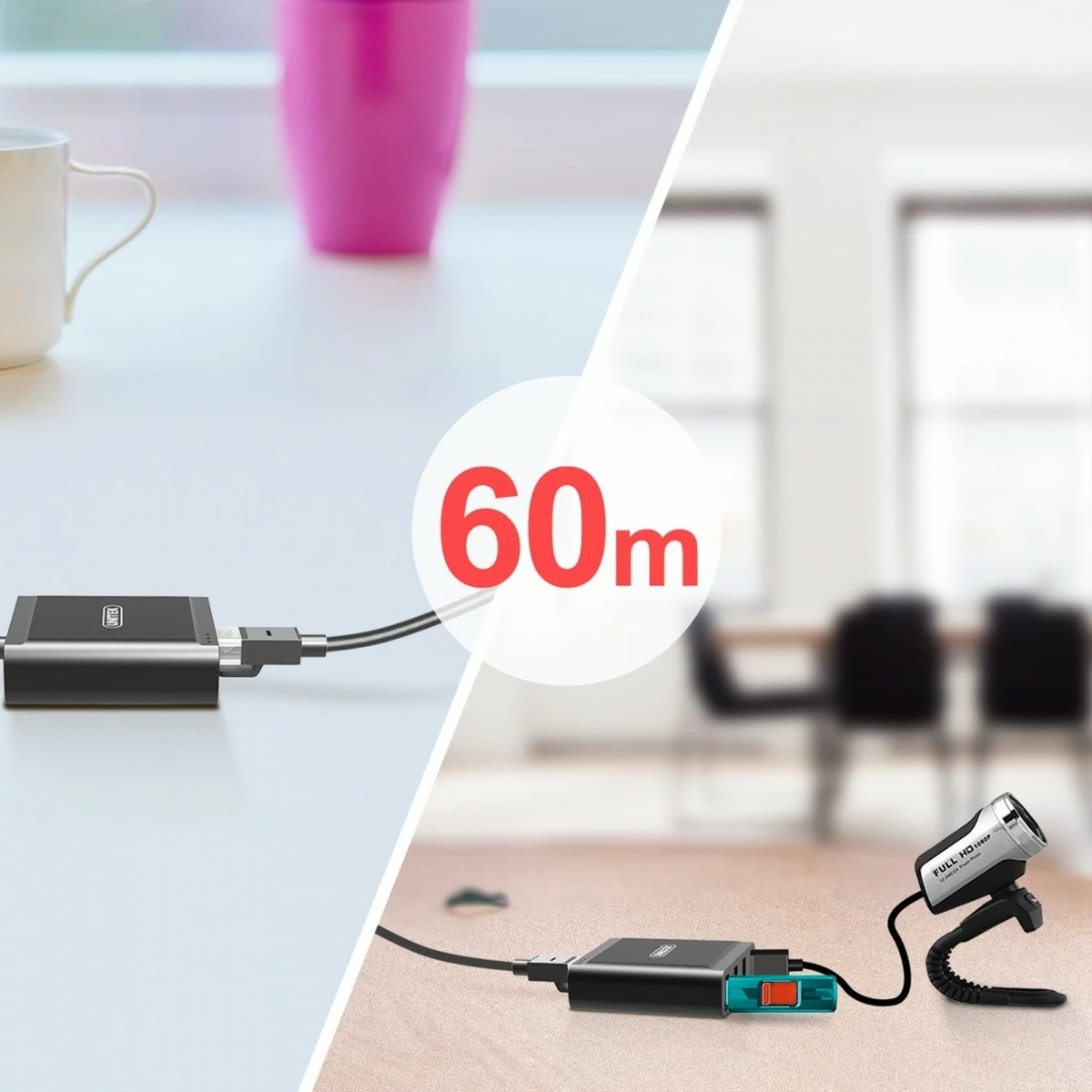 Zgjatues USB2.0 Unitek Y-2516, 4xUSB, 60m, i zi