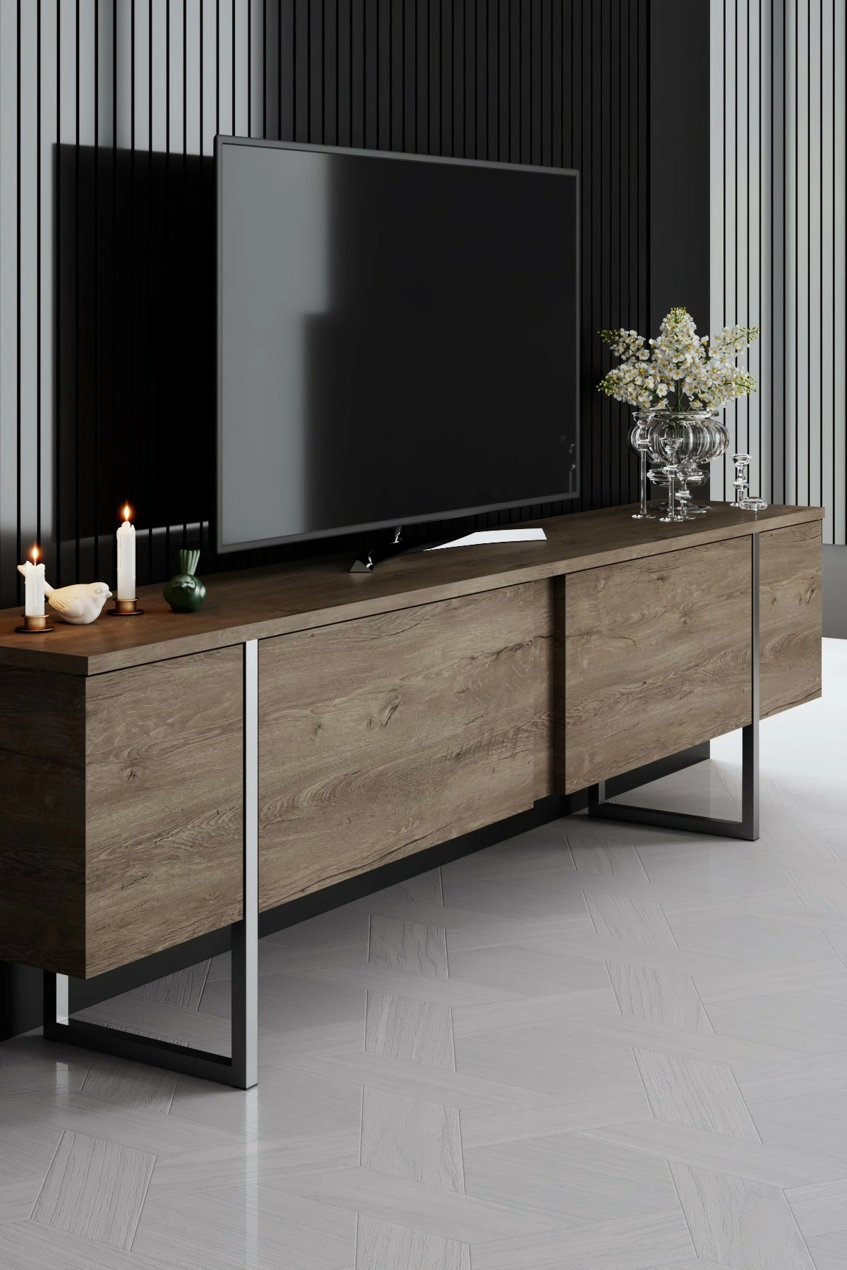 Komodë TV Hanah Home, Luxe, ngjyrë arre, argjend