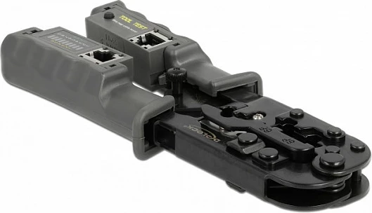 Pincë krimpimi DeLOCK me zhveshës dhe tester rrjeti për RJ45/RJ12/RJ11/RJ10, zezë/jeshile
