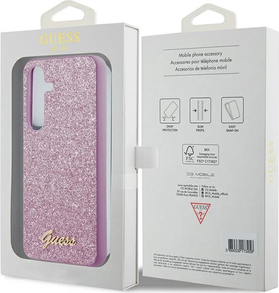 Mbështjellës Guess Glitter Script për Samsung Galaxy S24, vjollcë