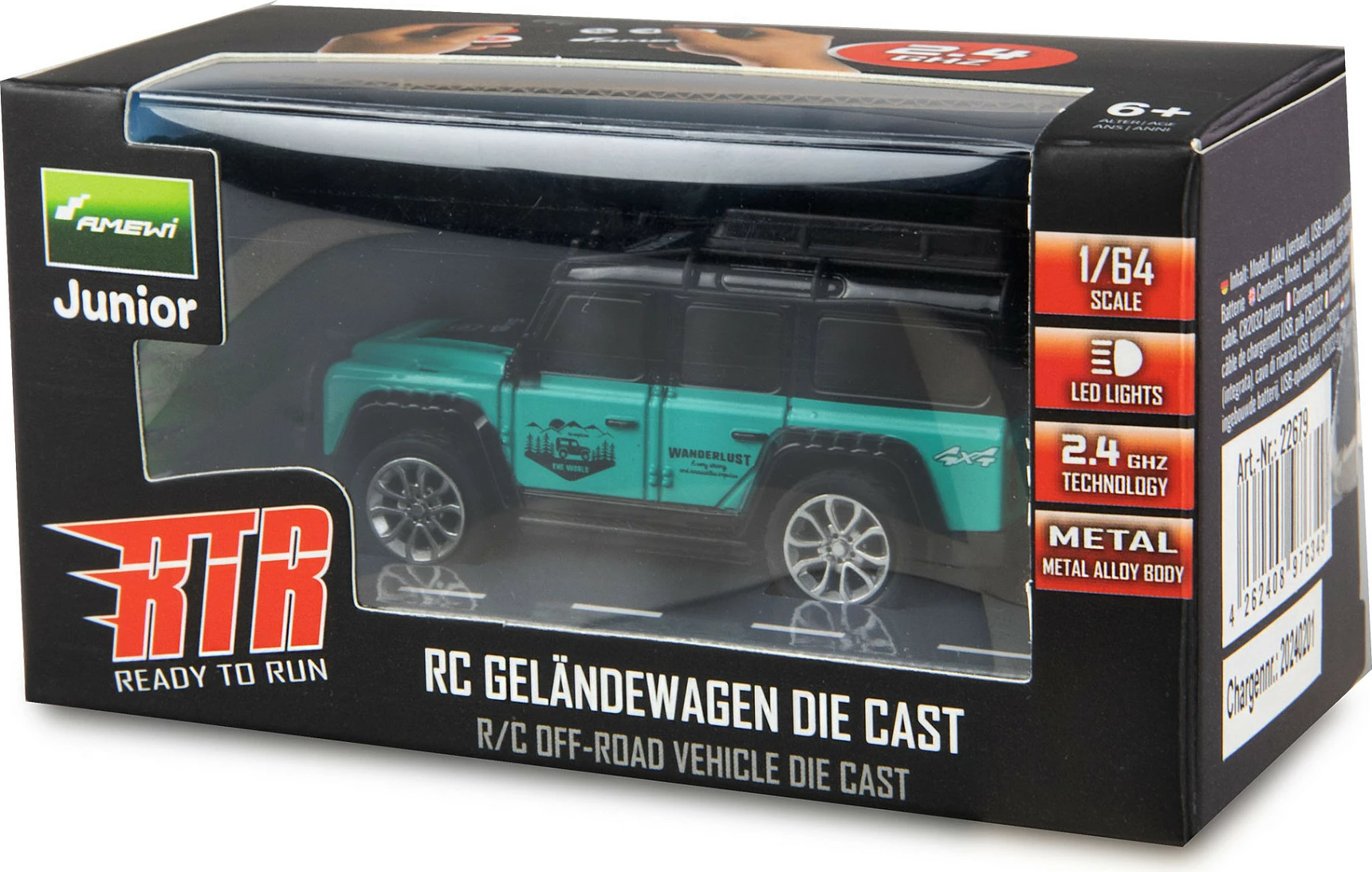 Vetura RC off-road AMEWI 22679, 1:64, 2.4GHz, bateri 150 mAh, drita, e gjelbër
