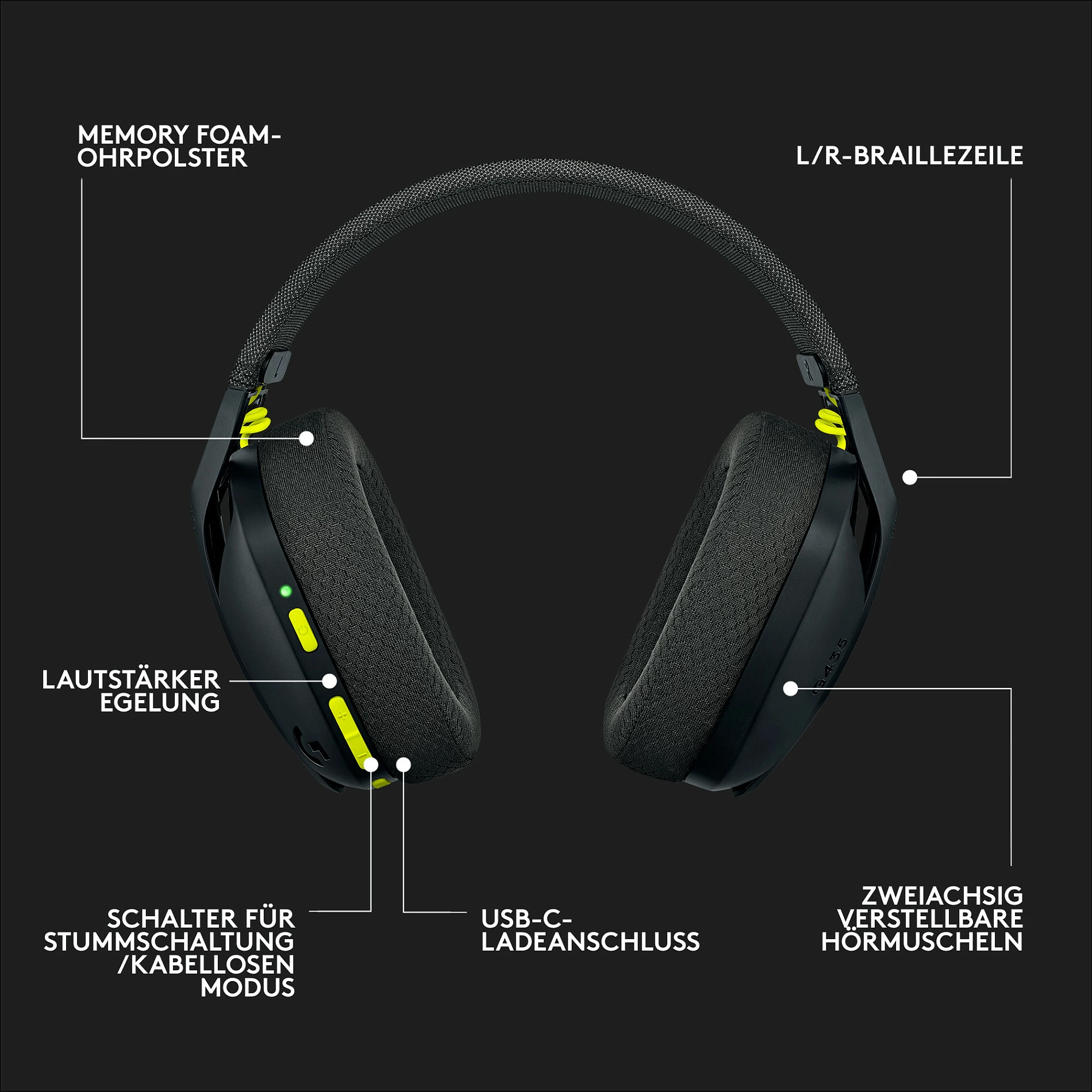 Kufje gaming Logitech G435 LIGHTSPEED, pa tela, e zezë dhe e verdhë neon