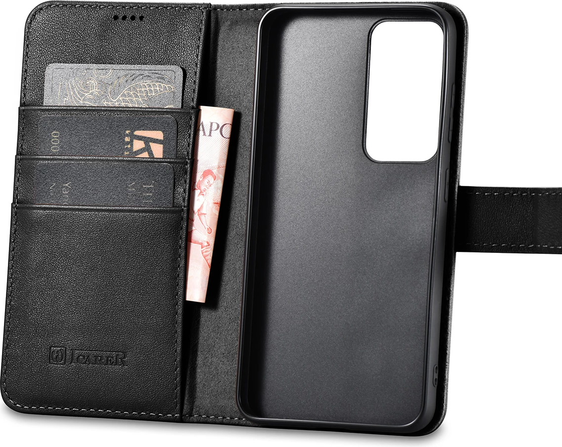 Mbështjellës iCarer Haitang Wallet për Samsung Galaxy S23, lëkurë, i zi