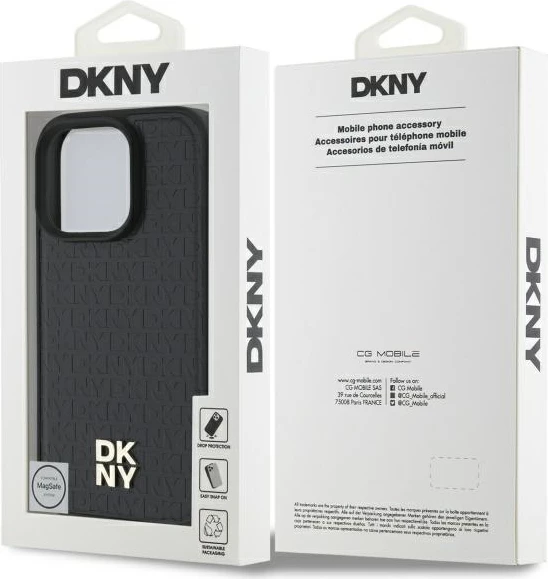 Mbështjellës DKNY Repeat Pattern Stack Logo MagSafe për iPhone 16 Pro Max, i zi