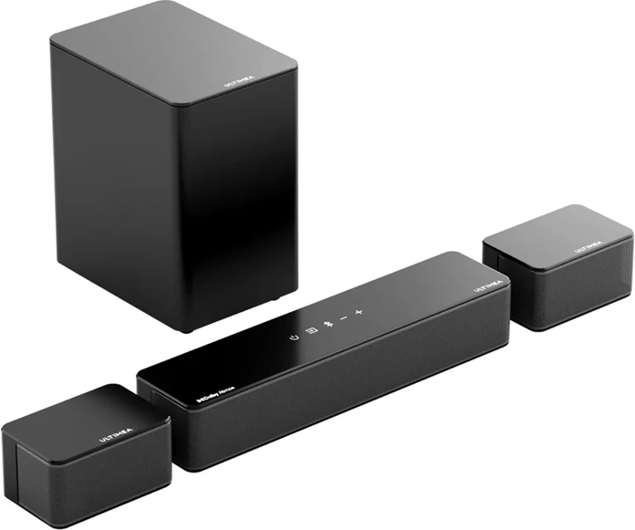 Soundbar Ultimea Poseidon D60 (U2520), Dolby Atmos 5.1, Bluetooth 5.3, me subwoofer pa kabllo + 2 altoparlantë satelitë, i zi