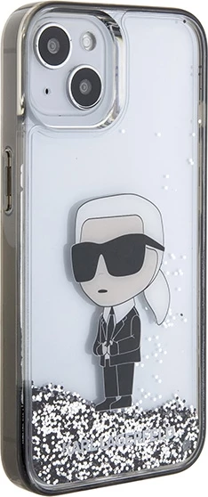 Mbështjellës Karl Lagerfeld KLHCP15SLKKNSK për iPhone 15 6.1", transparent, Liquid Glitter Ikonik