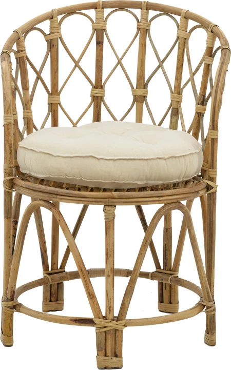 Karrige me krahë prej rrotani natyral me jastëk, 60x46x80 cm