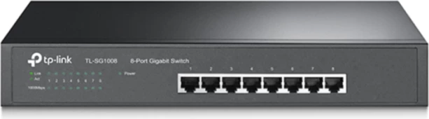 Switch TP-LINK TL-SG1008 8 porta Gigabit, rackmount/desktop, i zi, set me kabllo rryme dhe montim rack