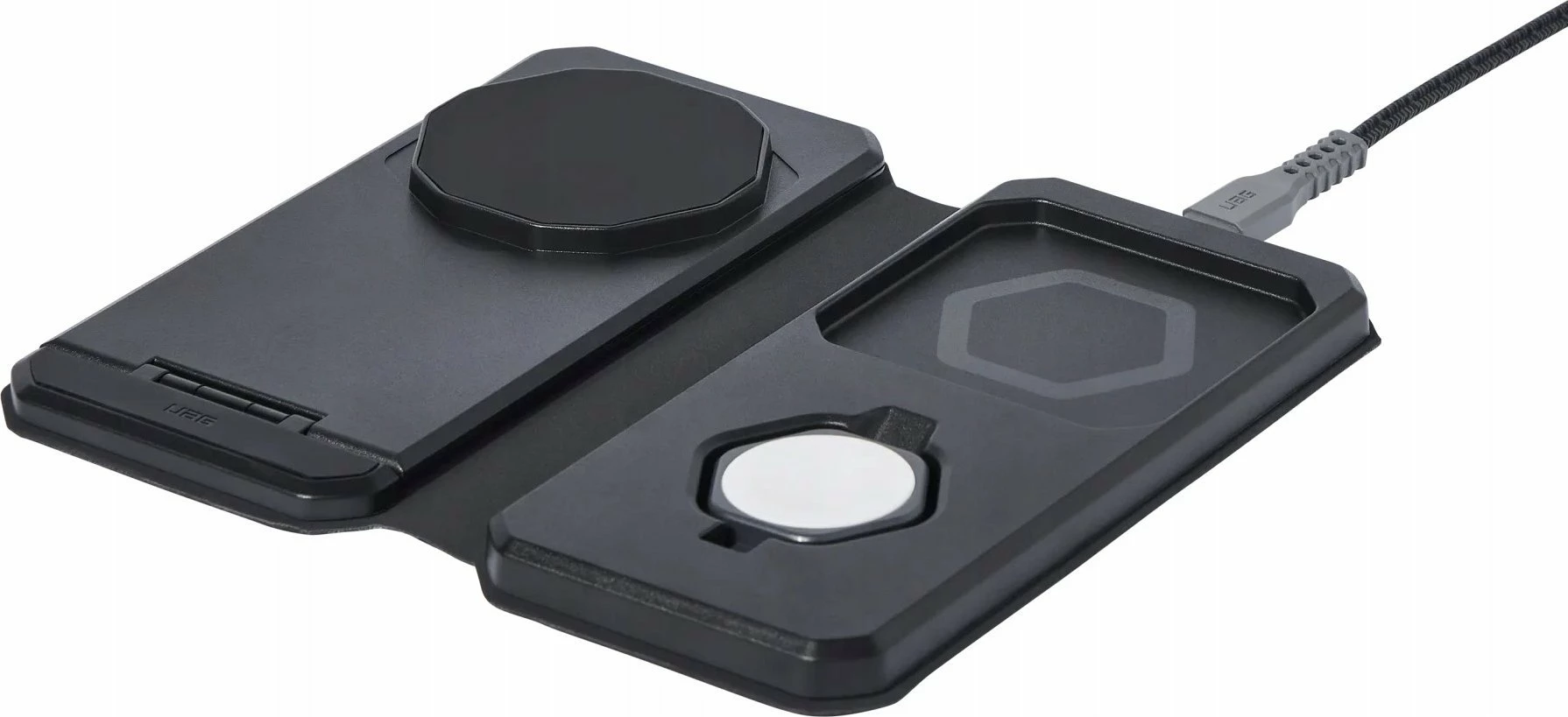 Karikues udhëtimi 3-në-1 induktiv Mophie UAG 3in1 Travel Charger 15W USB-C (9B4412114030), i zi, set me adaptera dhe çantë
