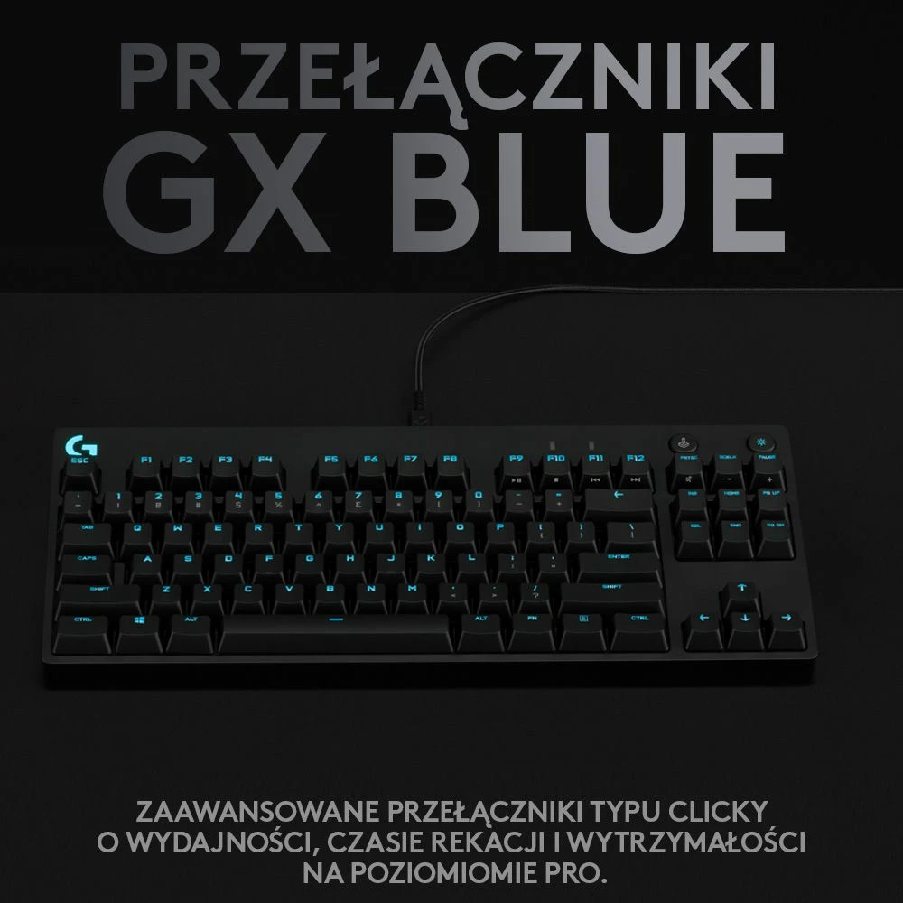 Tastierë gaming Logitech G PRO GX Blue 920-009392, TKL 80%, RGB, USB, US INTL, e zezë