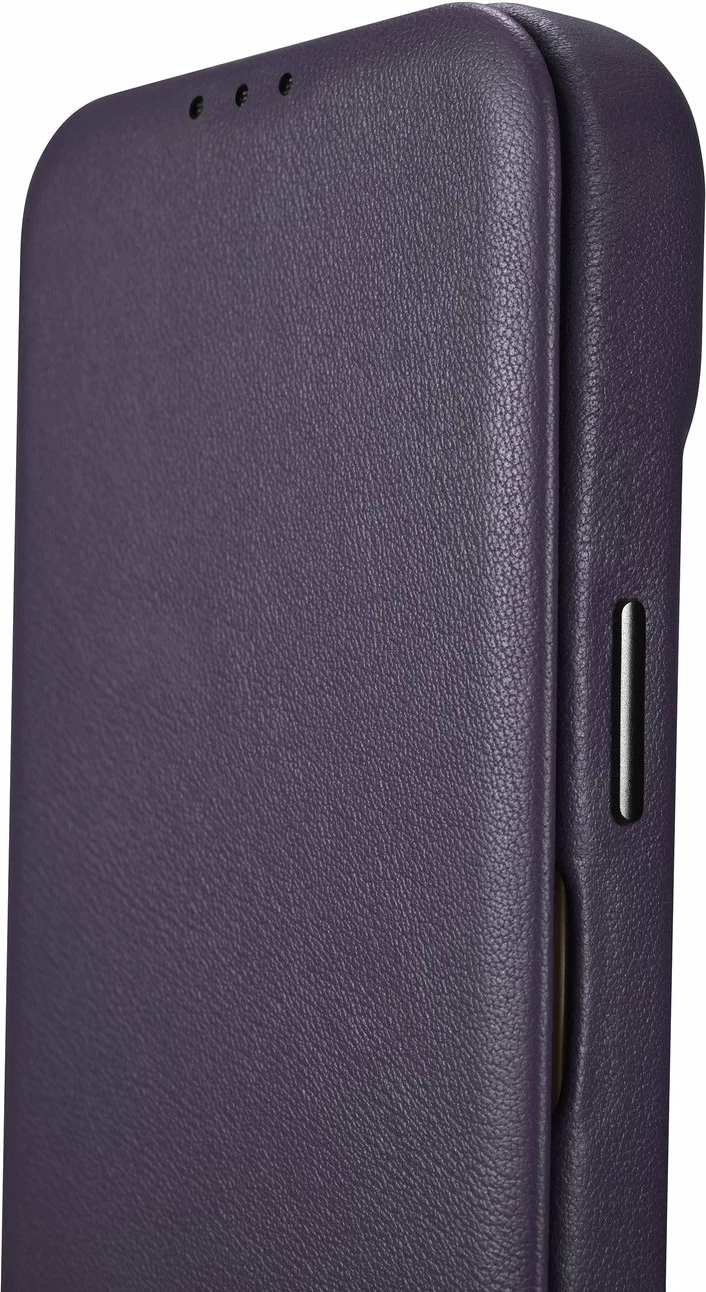 Mbështjellës iCarer CE Premium lëkurë, për iPhone 14 Plus, MagSafe, vjollcë e errët