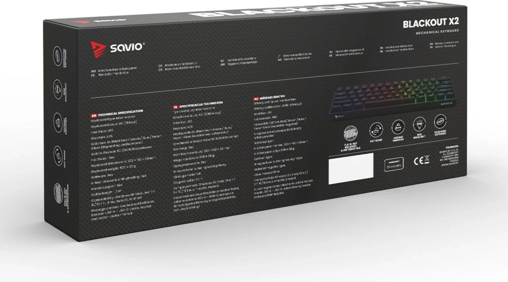 Tastierë mekanike gaming SAVIO BLACKOUT X2 Blue, 60%, RGB, QWERTY US, e zezë