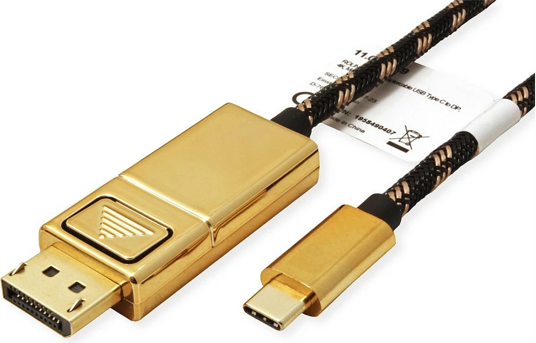 Kabllo USB-C në DisplayPort ROLINE 11.04.5848, DP 1.2, 4096x2560@60Hz, zi/ari
