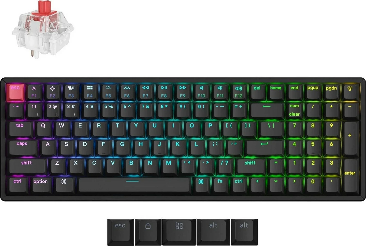 Tastierë mekanike Keychron K4 V3, 96%, RGB, Hot-Swap, Super Red, Bluetooth/USB-C, e zezë