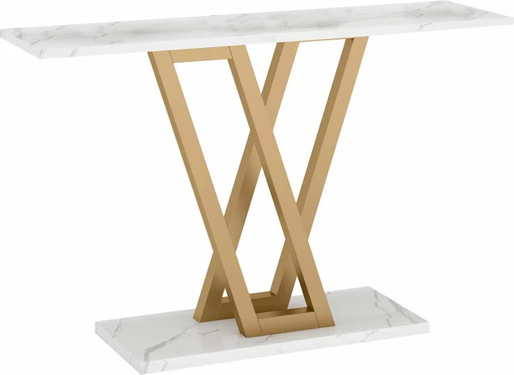 Konsolë Wirmo mermer i bardhë melaminë-këmbë metali ari 110x30x80cm