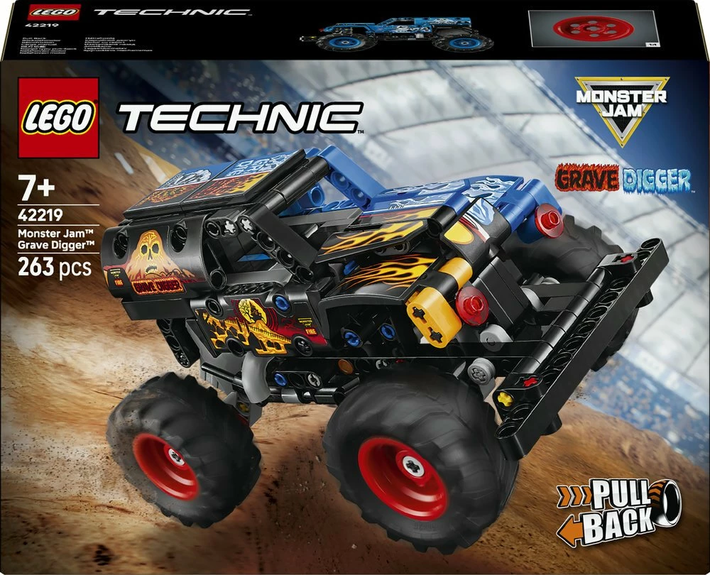 Set ndërtimi LEGO Technic Monster Jam Grave Digger Fire and Ice 42219, 263 copë, pull-back