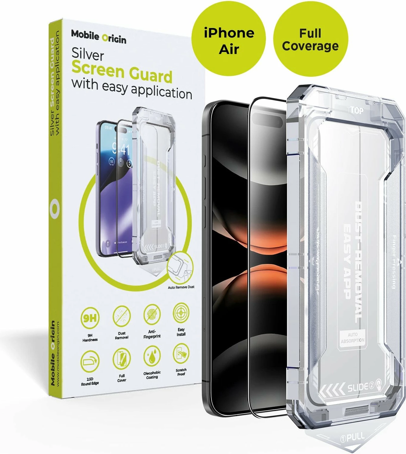 Xham i temperuar mbrojtës ekrani Mobile Origin Silver Screen Guard për iPhone Air, 9H, 0.33 mm, full coverage, me aplikator