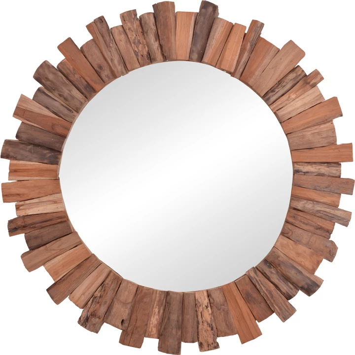 Pasqyrë e rrumbullakët, dru tik, ngjyrë natyrale, D100x5cm