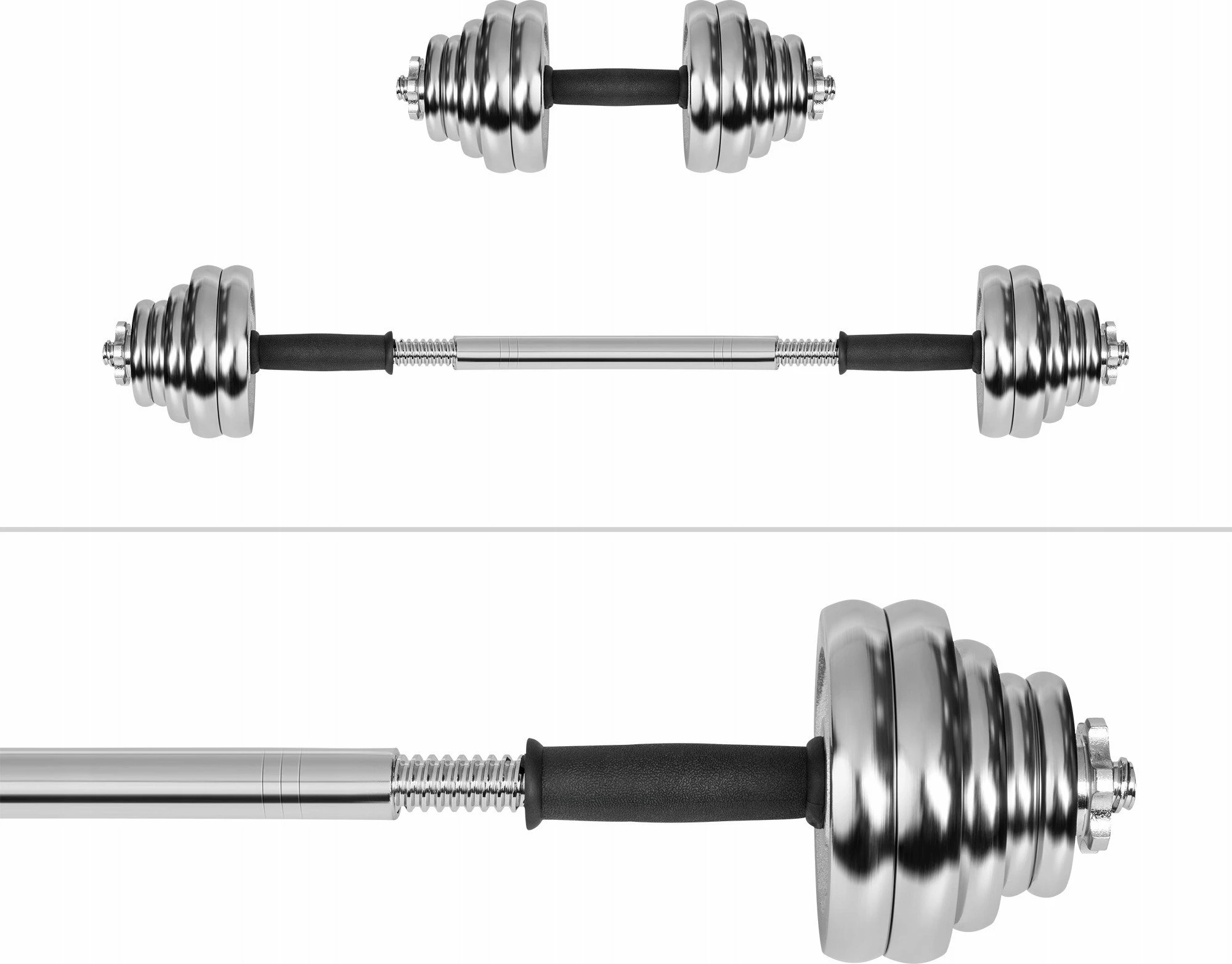 Set hantelash të rregullueshme Rebel Active RBA-2326-30 30 kg me shtangë lidhëse dhe valixhe, krom