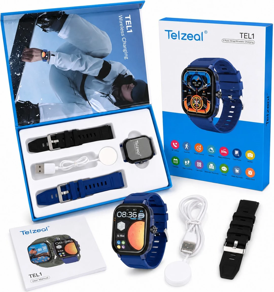 Orë Smart Telzeal TEL1 me ekran të madh dhe rrip silikoni