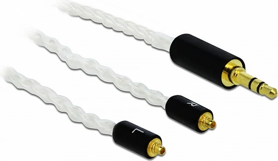 Kabllo audio DeLOCK 85845, 3.5mm (male) në 2x MMCX (male), 1.2 m, e bardhë