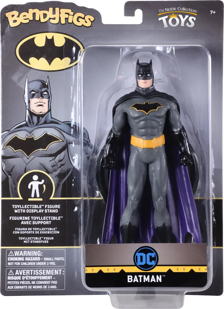 Figurinë fleksibile NOBLE COLLECTION Bendyfig DC Batman (Comic), me bazë ekspozimi, gri/zi