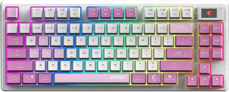 Tastierë mekanike MSI Forge GK600 TKL Wireless, RGB, USB-C/2.4GHz/Bluetooth, Kailh Low-Profile White, Pink/Violet/White