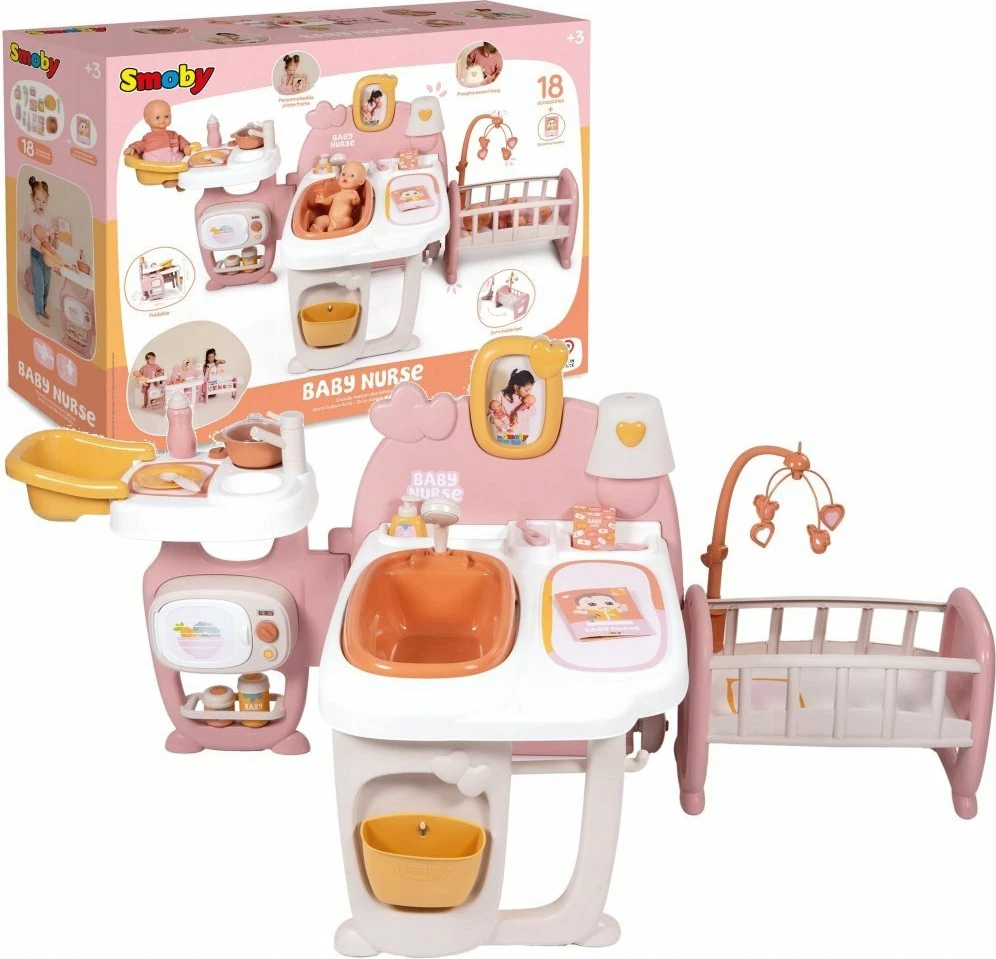 Set kënd kujdesi për kukulla Smoby Baby Nurse Care Corner 7600220394, i palosshëm me rrota