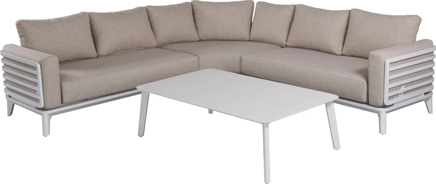 Set lounge për jashtë, 4 pjesë, kënd ORION, alumin i bardhë, jastëkë bezhë, CD6191.02