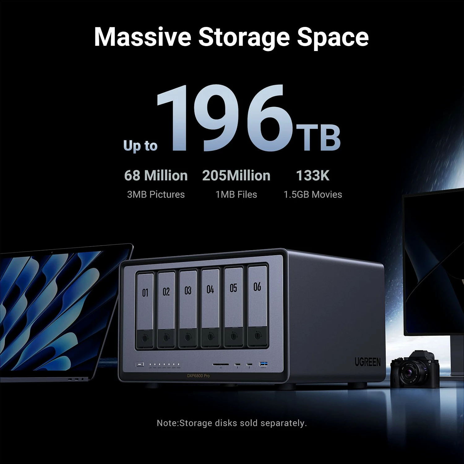 NAS sistem Ugreen DXP6800 Pro, 6-Bay, 2x 2.5GbE, 8GB DDR5, HDMI, gri