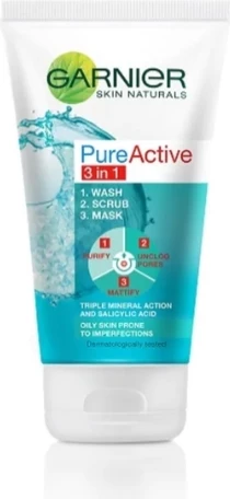 Pastrues 3-in-1 (Wash, Scrub, Mask) Garnier Pure Active, 150 ml