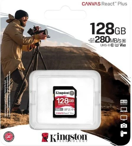 Kartelë memorie SD Kingston Canvas React Plus, 128GB, UHS-II, V60, 280MB/s