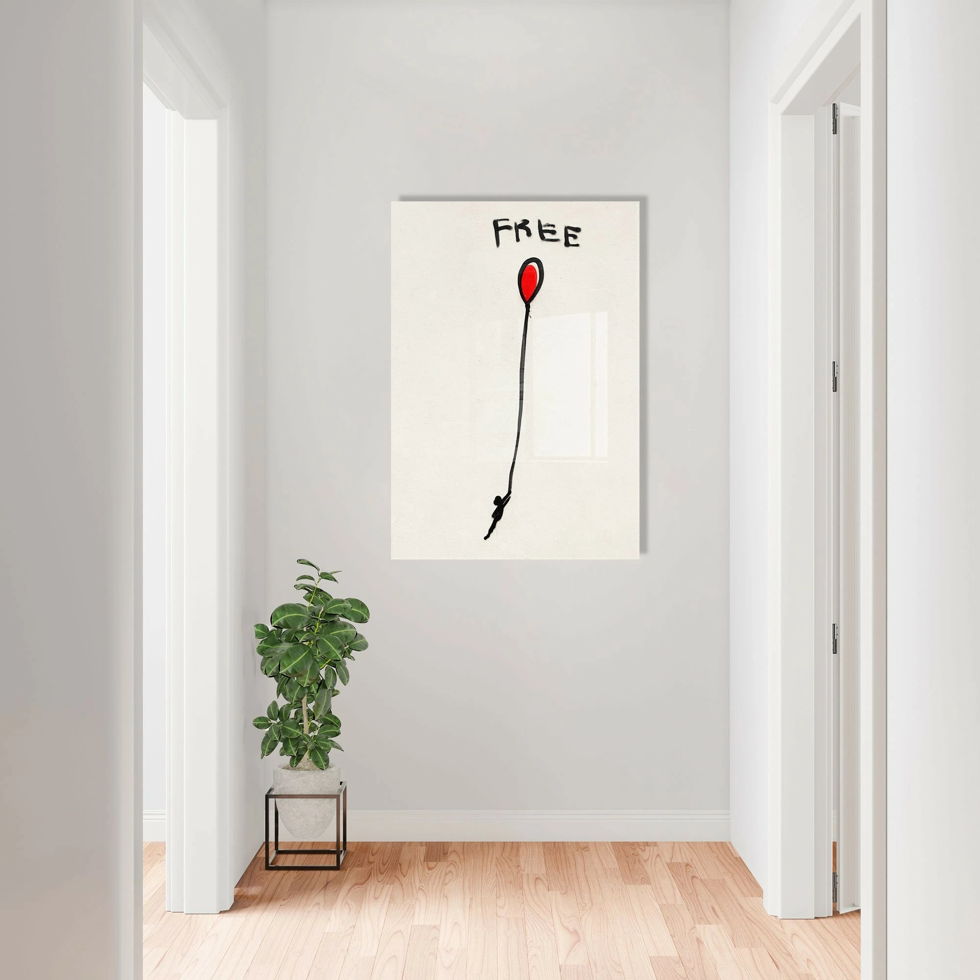 Pikturë dekorative prej xhami të temperuar, Banksy, shumëngjyrëshe, UV-026, 45x65cm