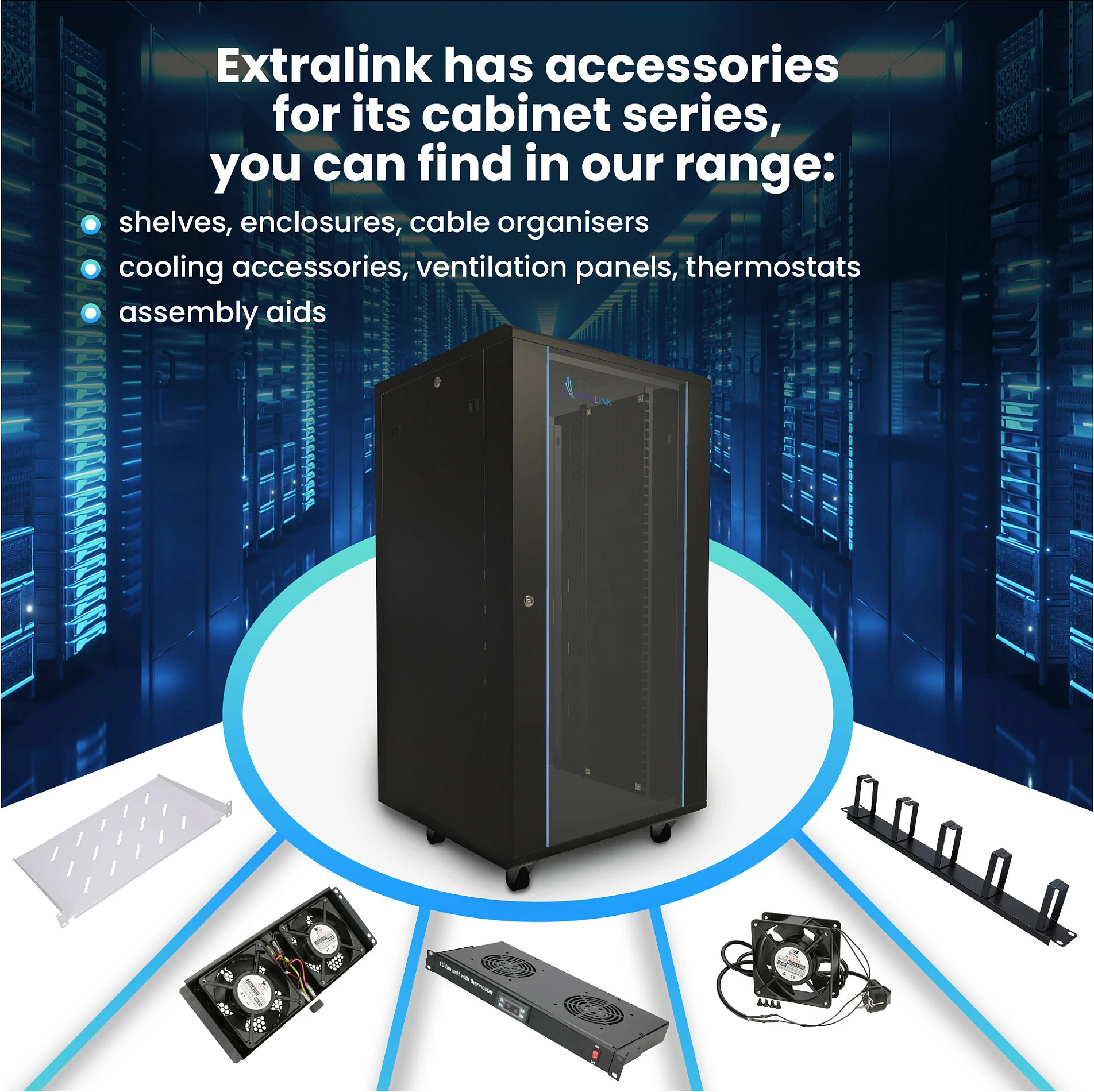 Kabinet rack Extralink 22U 600x600, 19", freestanding, i zi