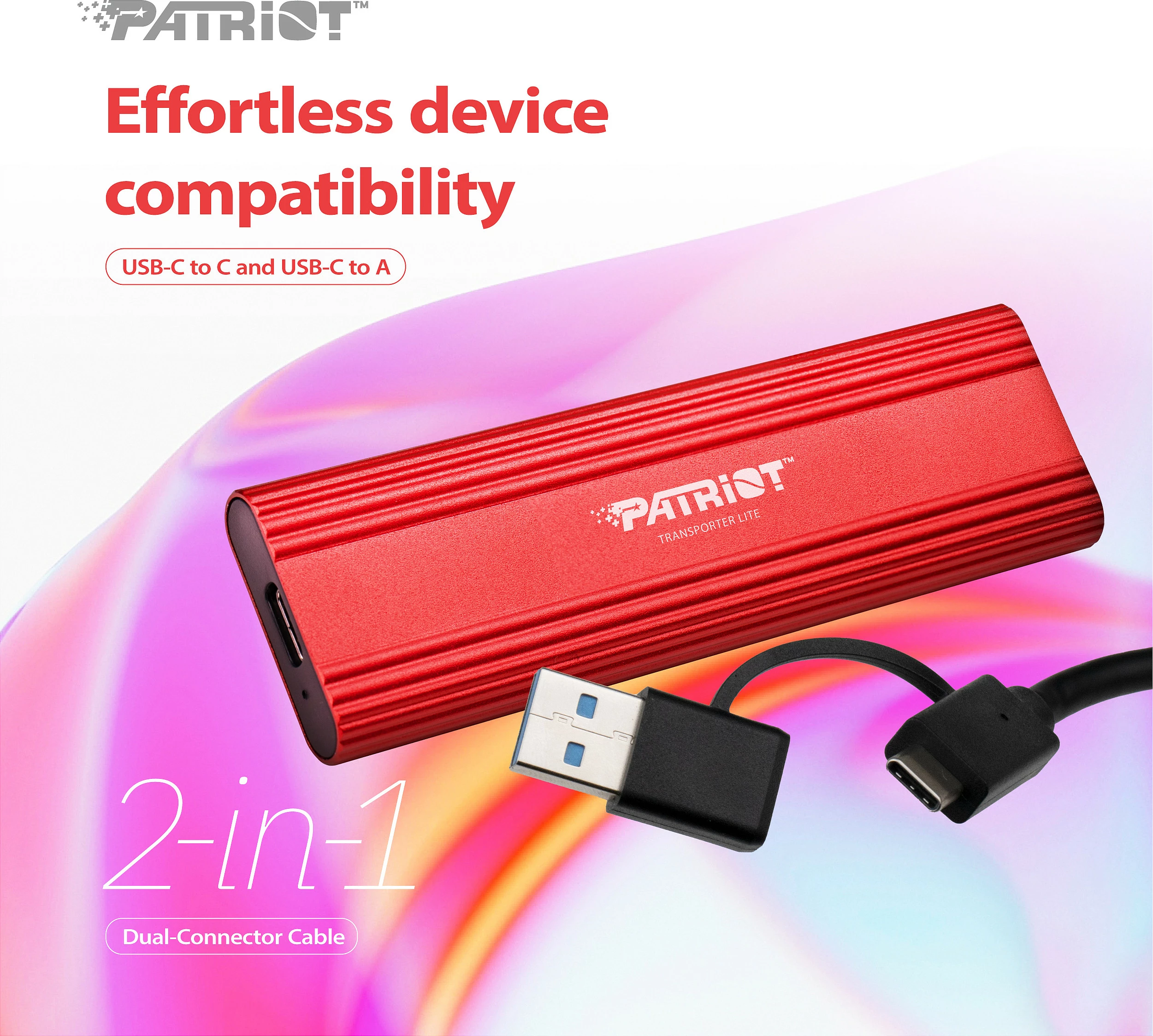SSD i jashtëm Patriot Transporter Lite, 1 TB, USB-C 3.2 Gen 2, 1000 MB/s, i kuq