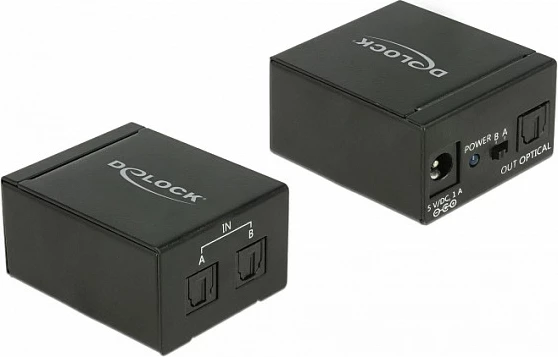 Switch audio optik TOSLINK DeLOCK 18767, 2x IN në 1x OUT, 5.1, metal, i zi