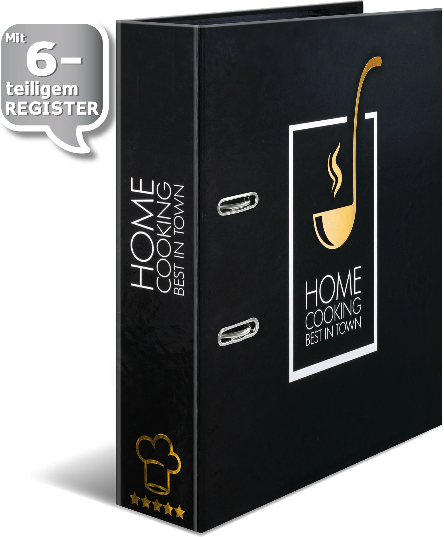 Dosje me unaza HERMA Homecooking A4, karton, 7cm, zi, ar, bardhë