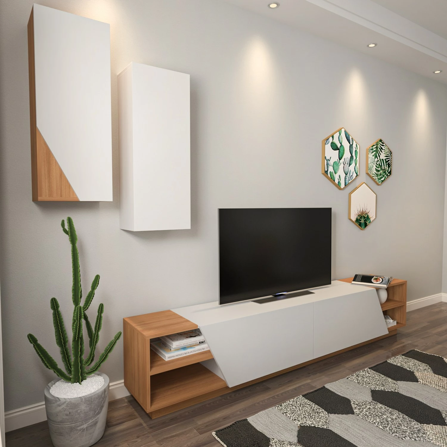 Komodë TV Hanah Home, ngjyrë zebra - e bardhë, teak