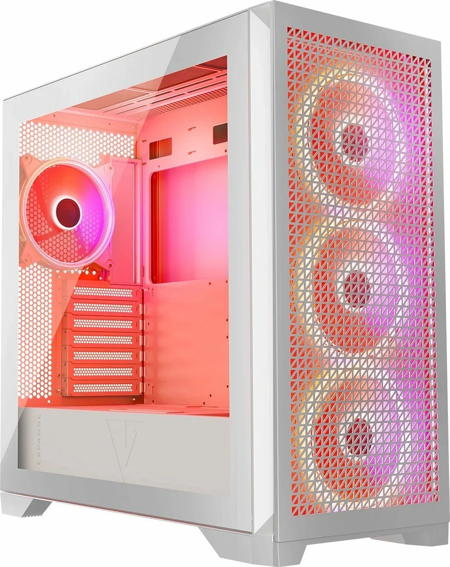 Kasë Modecom Volcano Expanse T Apex ARGB (AT-EXPANSE-TG-20-000000-0002), Midi Tower ATX/mATX/ITX, 4x 140mm ARGB, USB-C, pa furnizues rryme, e bardhë
