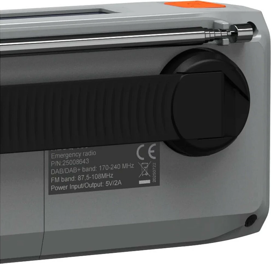 Radio portative Marmitek RESQ 100, DAB/DAB+ FM, Bluetooth 5.3, bateri 4500 mAh, gri e çelët