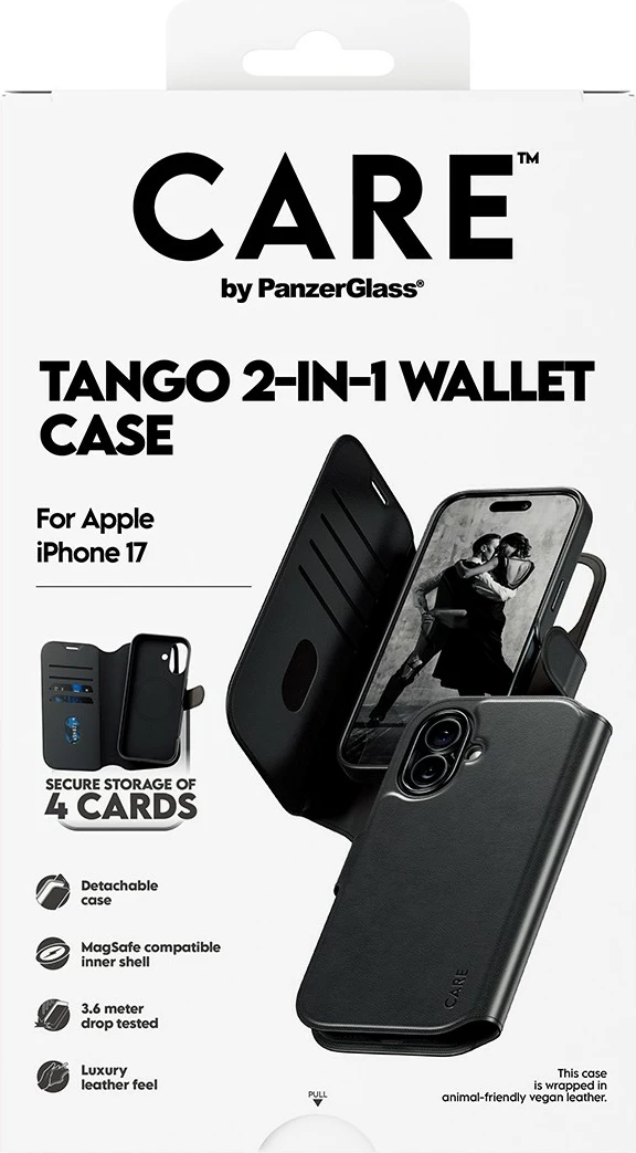 Mbështjellës PanzerGlass CARE Feature Case Tango 2in1 Wallet MagSafe për iPhone 17, i zi